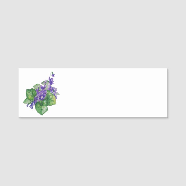 Vattentärsfärgad Lila Violet Flower-målning. Bloms Namnbricka (Framsida)
