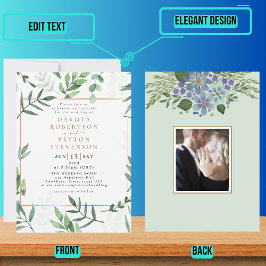 Vattentärsfärgad Löv 04a Bröllopsinbjudan Inbjudningar