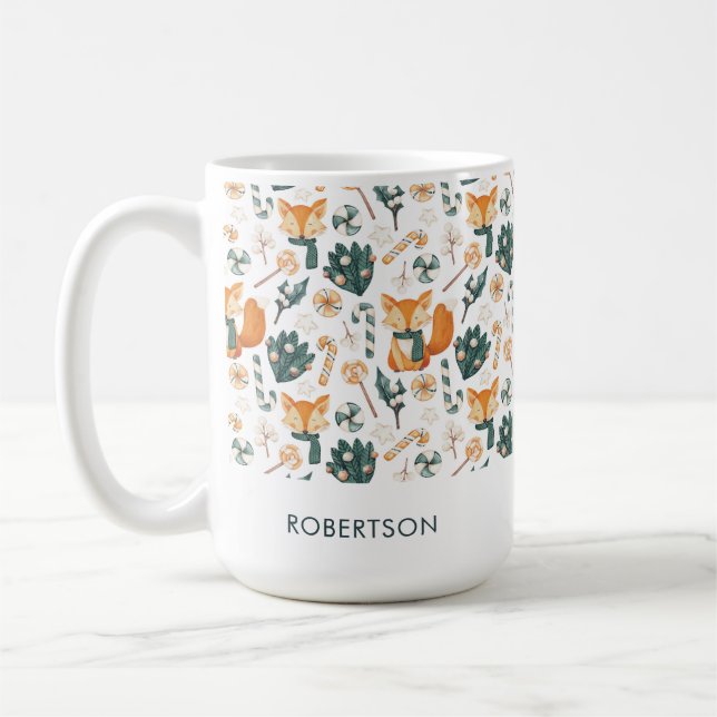 Vattentärsfärgad räv Julpjäs Mönster Monogram Kaffemugg (Vänster)