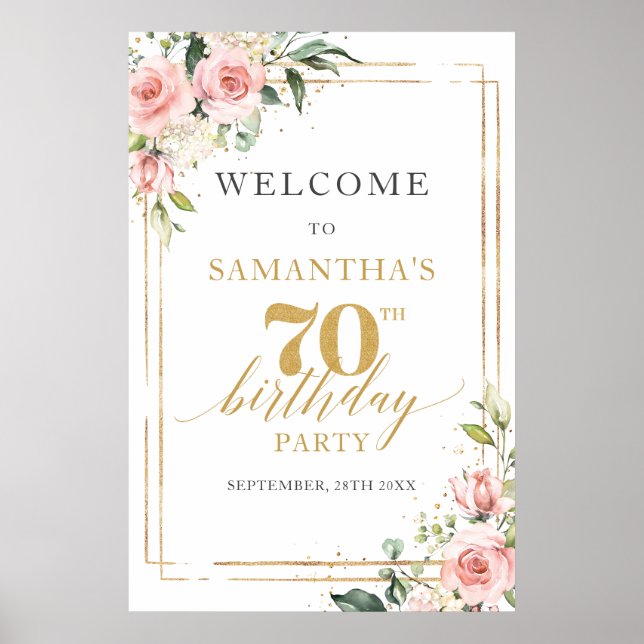 Vattentärsfärgad  rosa blommigt 60 födelsedag välk poster (Framsidan)