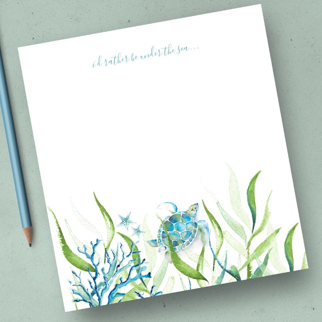 Vattentärsfärgad Sea Turtle Beach Stationery Anteckningsblock (personalized sea turtle gift watercolor art by Victoria Grigaliunas)