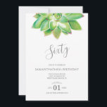 Vattentärsfärgad Succulent 60:e födelsedagsinbjuda Inbjudningar<br><div class="desc">Berätta för A Belles botaniska 60-dagars inbjudan till ramar om din händelse med en översta överkant av en vattenfärgssuckulent. Ett matchande grått lägger till baksidan av inbjudan. En boho-chic och ändå ett modernt val för din Födelsedagsfest eller trädgård party. Ord kan ändras till 50:e, 70:e, 80:e, Cheers till 60 års...</div>
