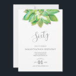 Vattentärsfärgad Succulent 60:e födelsedagsinbjuda Inbjudningar<br><div class="desc">Berätta för A Belles botaniska 60-dagars inbjudan till ramar om din händelse med en översta överkant av en vattenfärgssuckulent. Ett matchande grått lägger till baksidan av inbjudan. En boho-chic och ändå ett modernt val för din Födelsedagsfest eller trädgård party. Ord kan ändras till 50:e, 70:e, 80:e, Cheers till 60 års...</div>