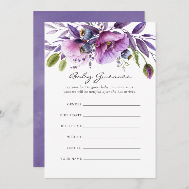 Vattentärsfärgade vallmoskspråkiga Blommigtar för  Inbjudningar (Fram/baksida)