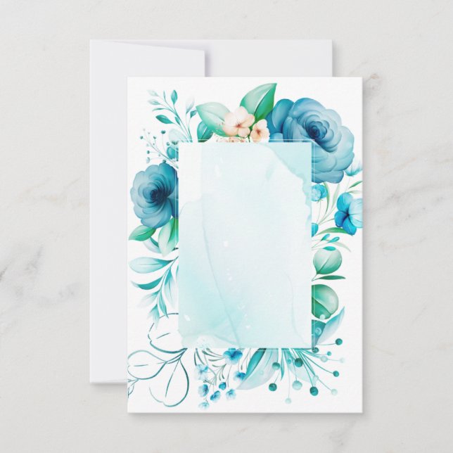 Vattentärsfärgat blåa blommor-kort, skapa eget än tack kort (Framsida)