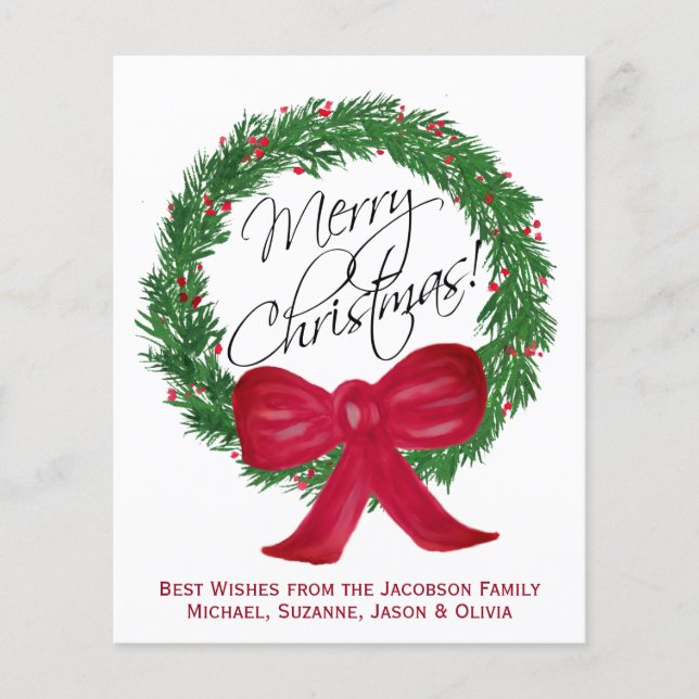 Vattentärsfärgat Gräs-kransBUDGET Julfotkort (Framsida)