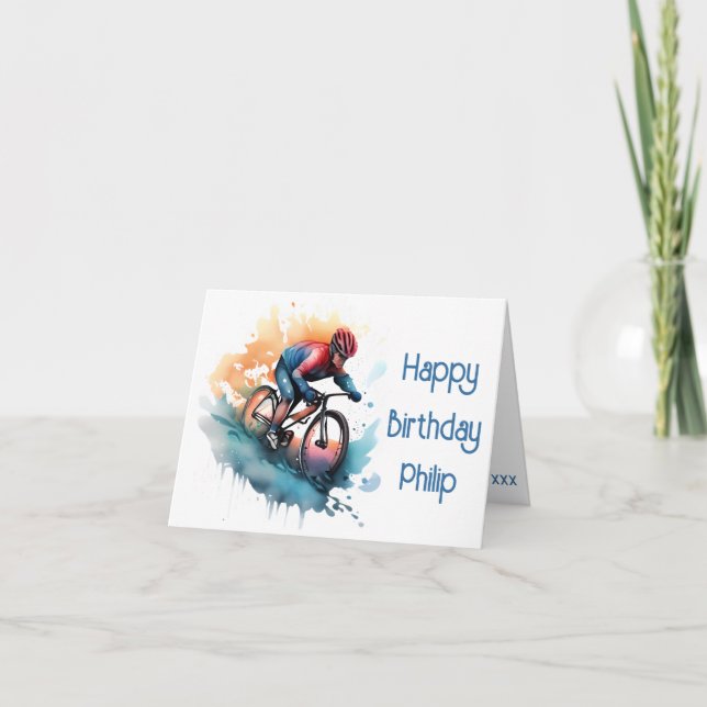 Vattentärsfärgat MTB Road Bike cyclist Birday Card Kort (Framsida)