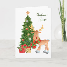 Vattentärsfärgat Reindeer Baby-julkort Kort