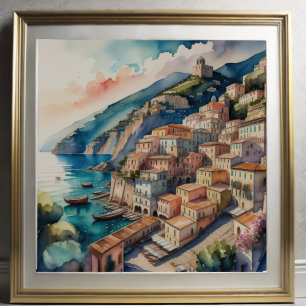 Vattentärsfärgning av European Mediterranean City Poster