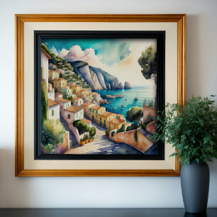 Vattentärsfärgning av European Mediterranean City Poster