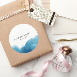 Vattentärsfärgning av havets blå bröllop runt klistermärke