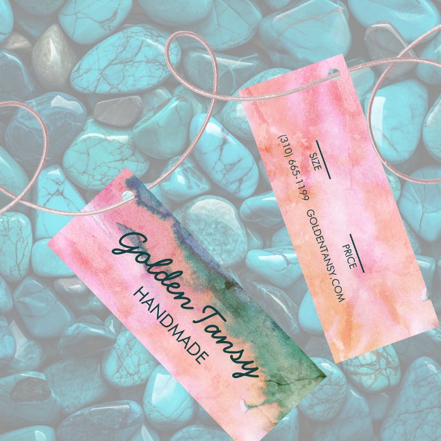 Vattentärsfärgning Djuren Pris Storlek Märkre Mini Visitkort (Watercolor Pink Green Clothing Jewelry Price Size Hang Tag
)