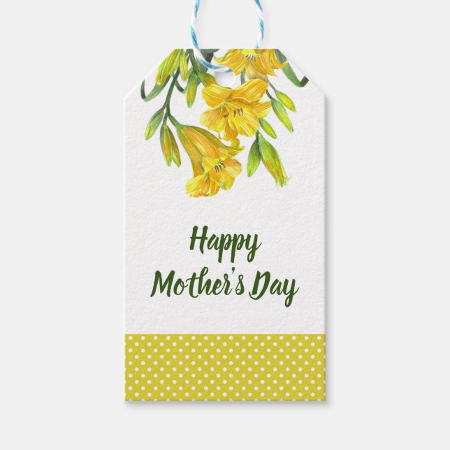 Vattentärsfärgning Gult Dag Lilies-Blommigt Målnin Presentetikett (Framsidan)