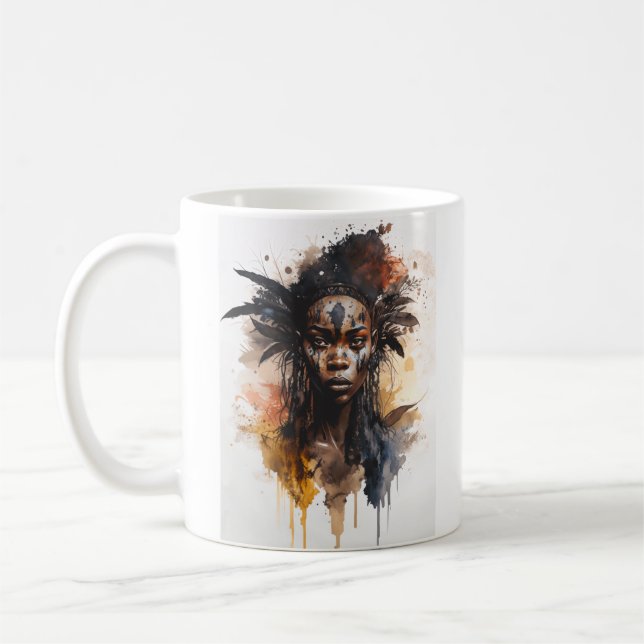 Vattentärsfärgning, vackra afrikanska stamkvinnor kaffemugg (Vänster)
