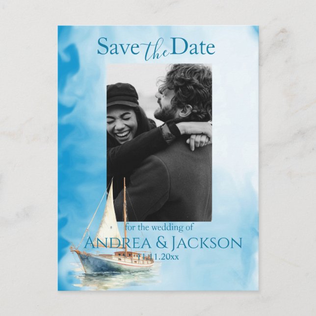 Vattentärsfärgssegelbåt Spara datumfoto Vykort (Framsida)