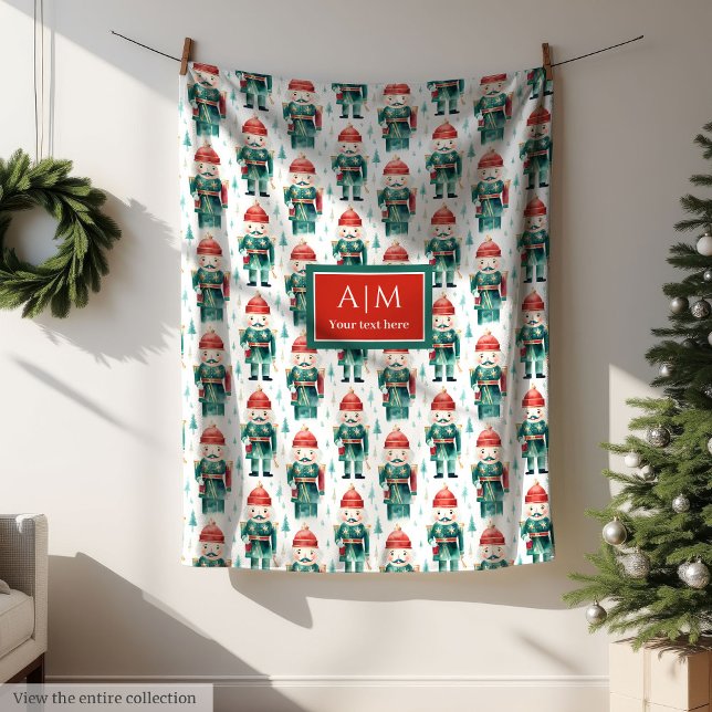 Vattentärsfilt av röd grönt fleecefilt (Watercolor red green Christmas nutcrackers blanket)