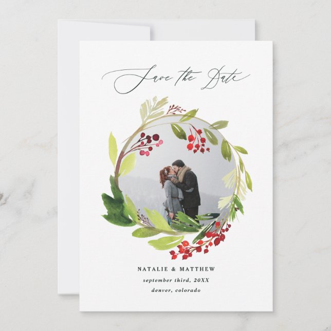 Vattentärsfoto för vinterkrans spara datumet tack kort (Framsida)