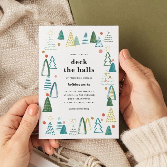 Vattentärsinbjudan till julfest i Träd Inbjudningar (Watercolor Christmas trees party invitation.)