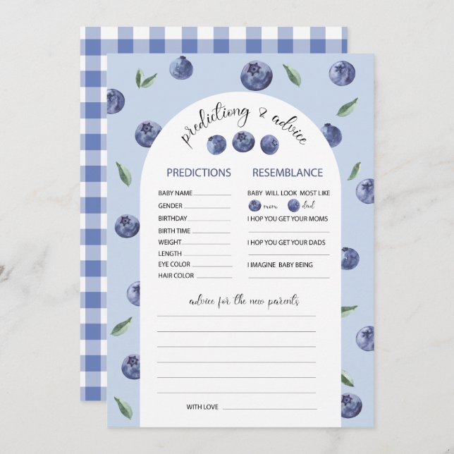 Vattentärsråd om blåbär, predikationsråd Baby Show Inbjudningar (Fram/baksida)