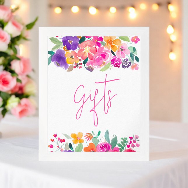 Vattentäta möhippor för blommigt med fetstil, vatt poster (Bold pink floral watercolor bridal shower gifts poster)