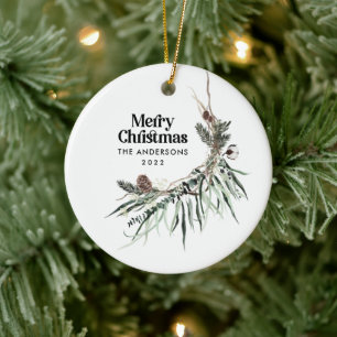 Vattentäthet i modern elegant, botanisk julgransprydnad keramik