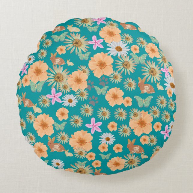 Vattentäthet vid blommigten mönster rund kudde (Framsidan)