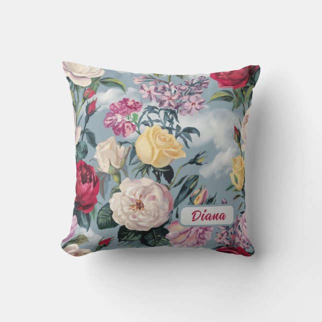 Vattentätt, Gult och Rosa ros Kudde (Framsida)