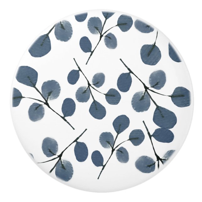Vattentfärg Eucalyptus Blue Botanical Hand Målat Knopp (Framsidan)