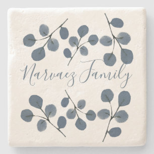 Vattentfärg Eucalyptus Blue Botanical Hand Målat Stenunderlägg