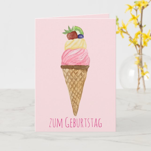 Vattentfärg Ice Cream Tyska födelsedagskort Kort (Gul blomma)