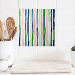 Vattentfärg Lodrät Rand Grönt Blue Coral Kakelplatta<br><div class="desc">Den dekorativa plattan skryter med en vacker arrangemang av lodräts ränder i ett flytande vattenfärgsformat stil, med uppfriskande nyanser av grönt, blått och koralt, modern utformning av rand i en mjuk vattenfärgseffekt. Den handmålade känseln tillför en unik och konstnärlig beröring till kök, badrum eller önskat område. En färgstark, dekorativ accent...</div>