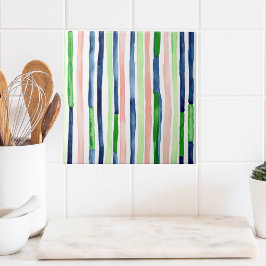Vattentfärg Lodrät Rand Grönt Blue Coral Kakelplatta