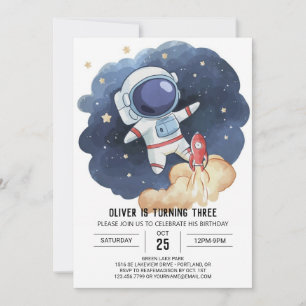 Vattentfärg Outerspace Digital Astronaut Birthday Inbjudningar