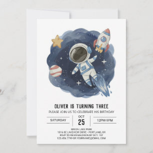 Vattentfärg Outerspace Digital Astronaut Birthday Inbjudningar