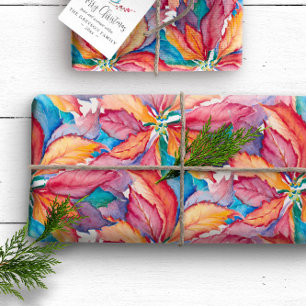 Vattentfärg Paskriven botanisk Poinsettia-jul Presentpapper