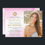Vattentfärg Pastel Rosa Guld Bat mitzvah foto Inbjudningar<br><div class="desc">Inbjudan till Bat mitzvah foto för pastel Rosa Guld</div>
