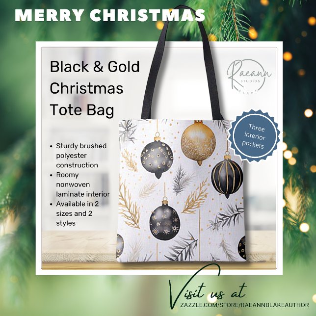 Vattentfärg Svart och Guld juldesign Tote Bag Tygkasse (Skapare uppladdad)
