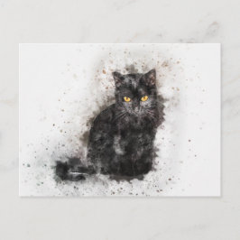 Vattentfärg, svart och vit katt vykort