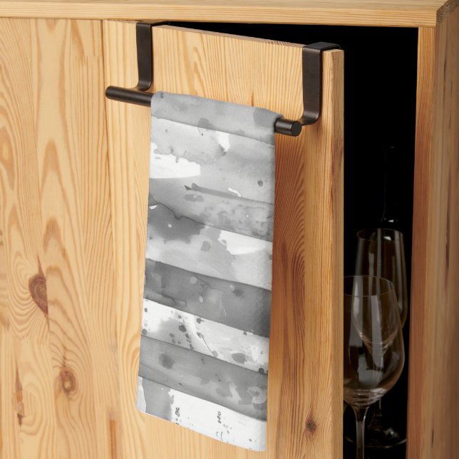 Vattentfärg, svart och vit, randig kökshandduk (Thirds Fold)