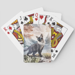 Vattentfärg, svart och vitt fluffy-katt av naturen casinokort