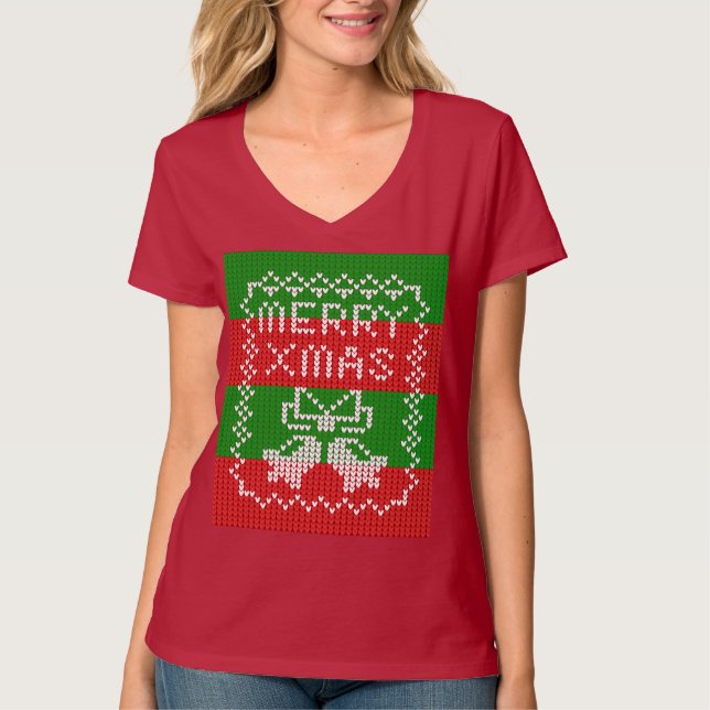 Vattentråd av mönster jingle klockor God jul T Shirt (Framsida)