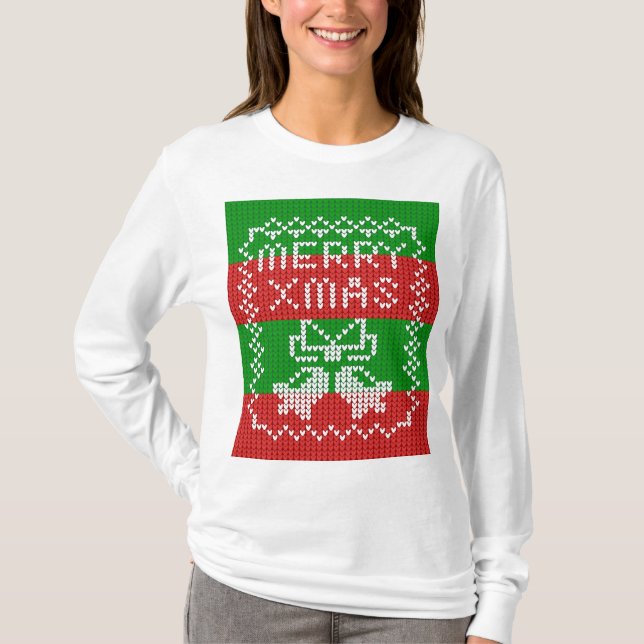 Vattentråd av mönster jingle klockor God jul T Shirt (Framsida)