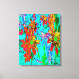 Vattentropiska med Gult- och Orange Flowers Canvastryck