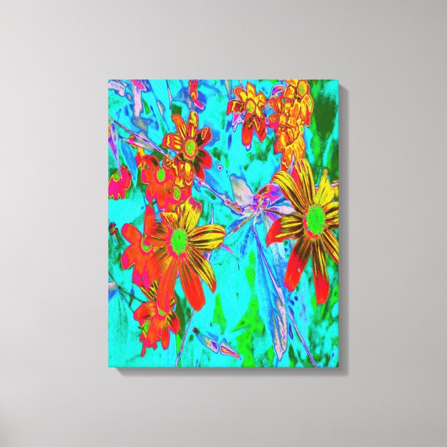 Vattentropiska med Gult- och Orange Flowers Canvastryck (Framsida)