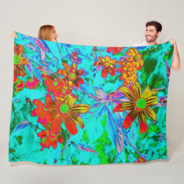 Vattentropiska med Gult- och Orange Flowers Fleecefilt