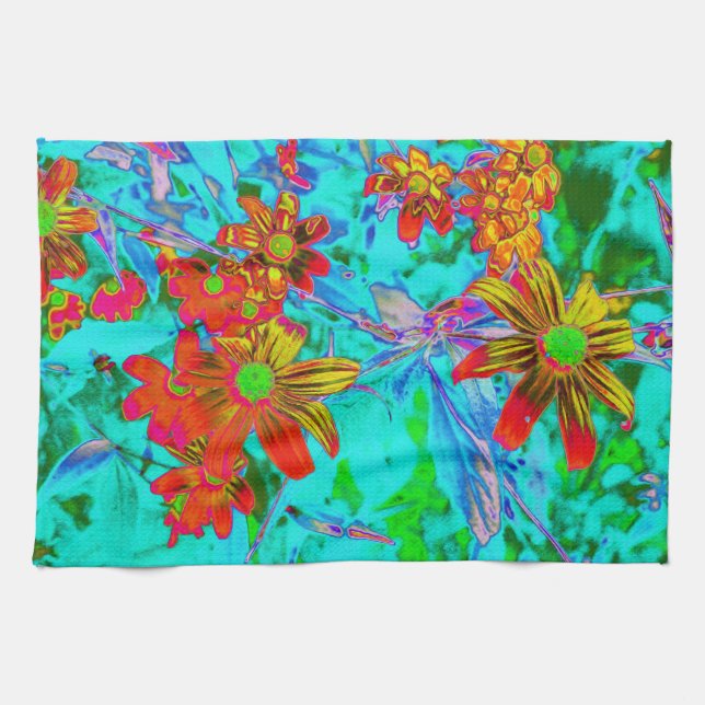 Vattentropiska med Gult- och Orange Flowers Kökshandduk (Horisontell)