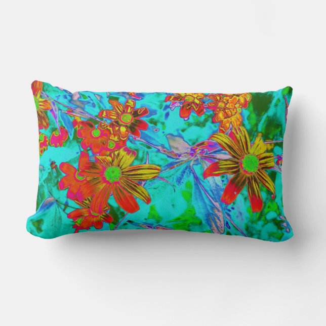 Vattentropiska med Gult- och Orange Flowers Lumbarkudde (Framsida)