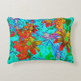 Vattentropiska med Gult- och Orange Flowers Prydnadskudde