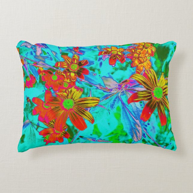 Vattentropiska med Gult- och Orange Flowers Prydnadskudde (Framsidan)