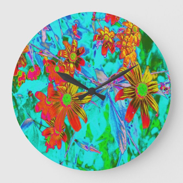 Vattentropiska med Gult- och Orange Flowers Stor Klocka (Framsida)